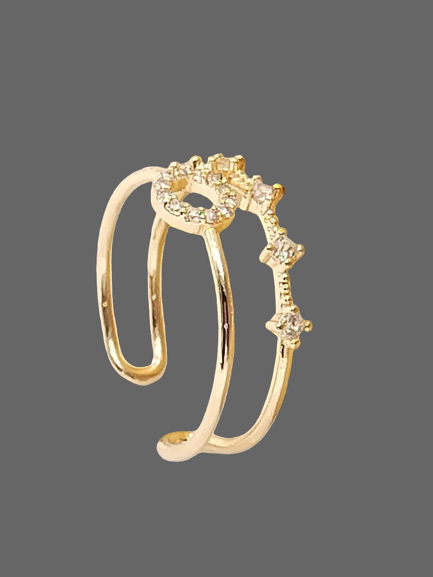 Anillo de doble banda, círculo abierto de oro, circonita cúbica, brillante, tendencia, elegante, joyería, mujer, minimalista