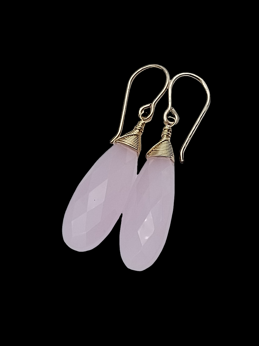 Pink Chalcedony Dangle Earrings, 14k Gold Filled