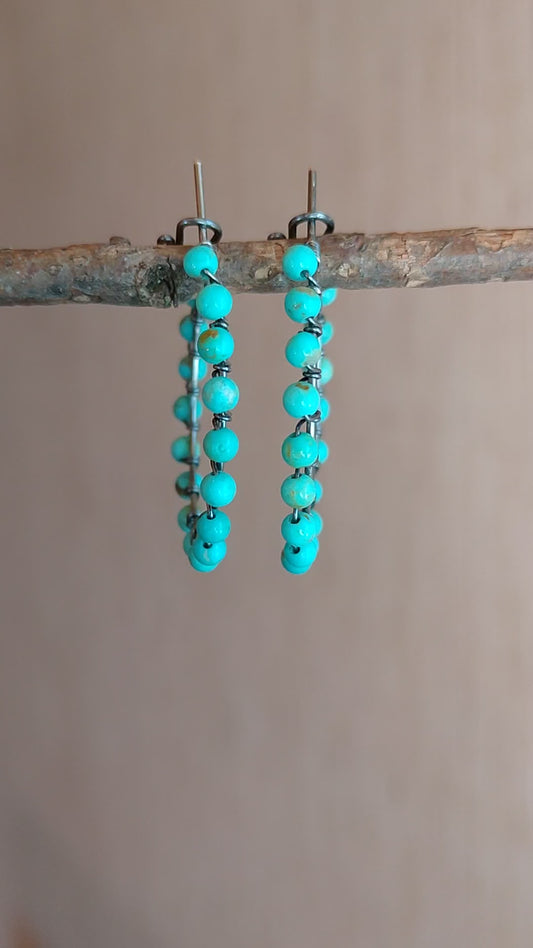 Sterling Baja Turquoise Earrings, Hoops, Gemstone Beaded Earrings, Fine Jewelry, Cowgirl Style, Gifts for Women, Anniversary, Sister, Wife, Mom